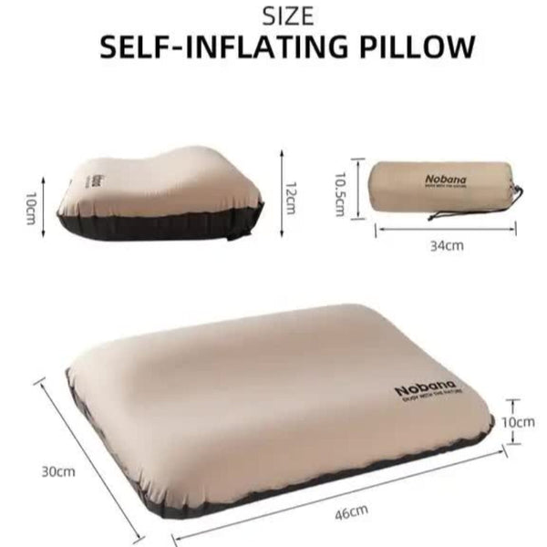 Elosung Black Automatic Inflatable 3D Outdoor Sponge Pillow Portable Camping Travel Neck Cushion Comfortable Air Mattress For Tent Versatile Nap Pillo