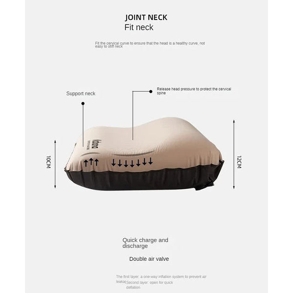 Elosung Black Automatic Inflatable 3D Outdoor Sponge Pillow Portable Camping Travel Neck Cushion Comfortable Air Mattress For Tent Versatile Nap Pillo