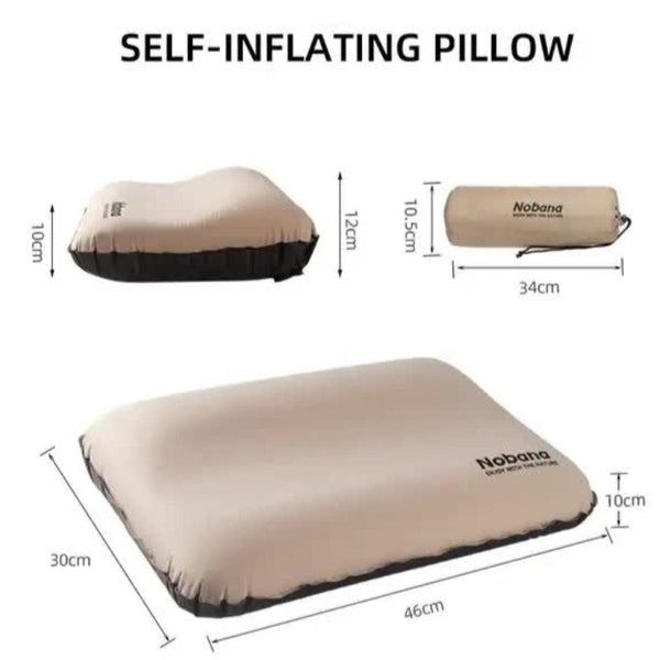 Elosung Khaki Automatic Inflatable 3D Outdoor Sponge Pillow Portable Camping Travel Neck Cushion Comfortable Air Mattress For Tent Versatile Nap Pillo