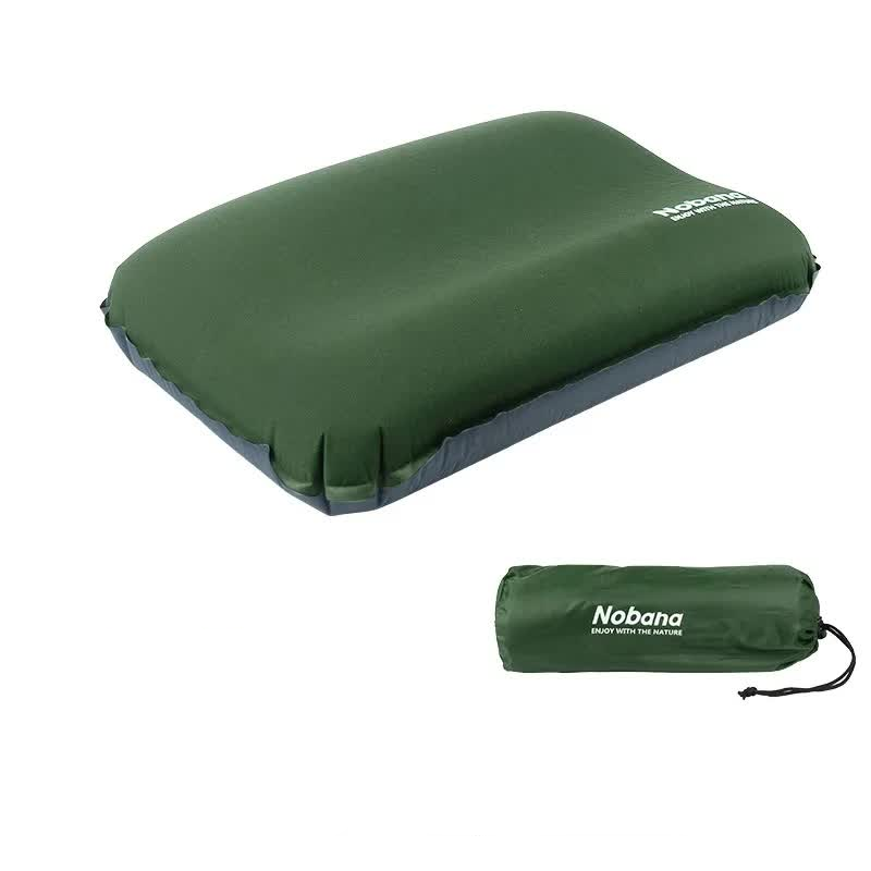 Elosung Dark Green Automatic Inflatable 3D Outdoor Sponge Pillow Portable Camping Travel Neck Cushion Comfortable Air Mattress For Tent Versatile Nap