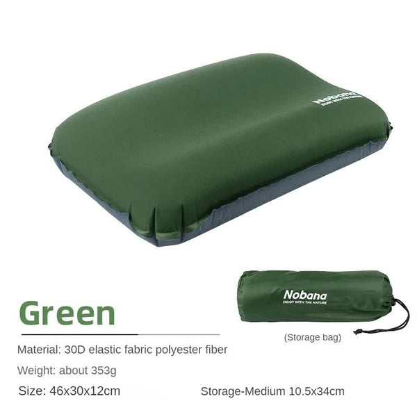 Elosung Dark Green Automatic Inflatable 3D Outdoor Sponge Pillow Portable Camping Travel Neck Cushion Comfortable Air Mattress For Tent Versatile Nap