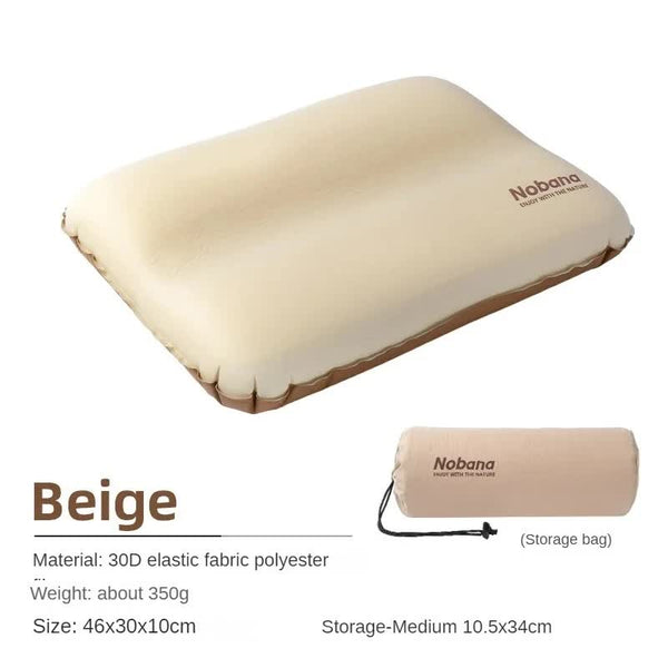 Elosung Beige Automatic Inflatable 3D Outdoor Sponge Pillow Portable Camping Travel Neck Cushion Comfortable Air Mattress For Tent Versatile Nap Pillo