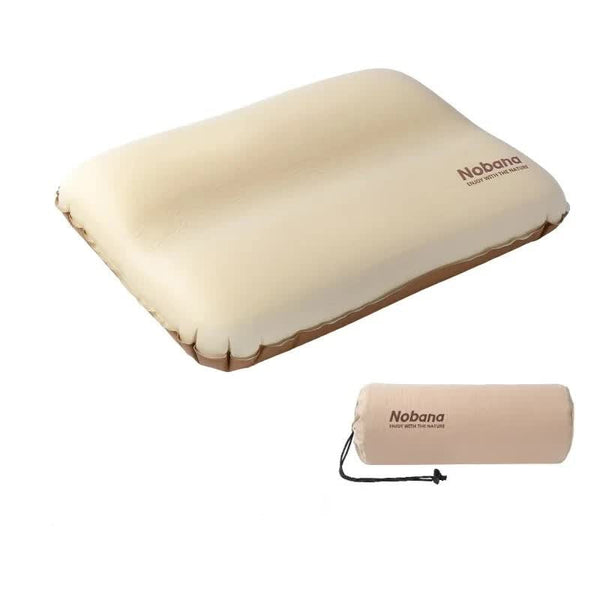 Elosung Beige Automatic Inflatable 3D Outdoor Sponge Pillow Portable Camping Travel Neck Cushion Comfortable Air Mattress For Tent Versatile Nap Pillo