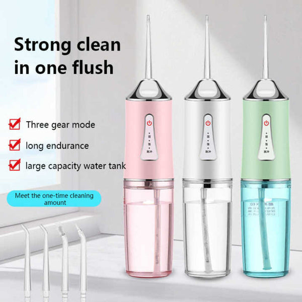 Elosung Pink Electric Portable Water Flosser Smart 4 Head Oral Irrigation Teeth Cleaner Pulse Cleaning For Home Use Air & Water Flossers