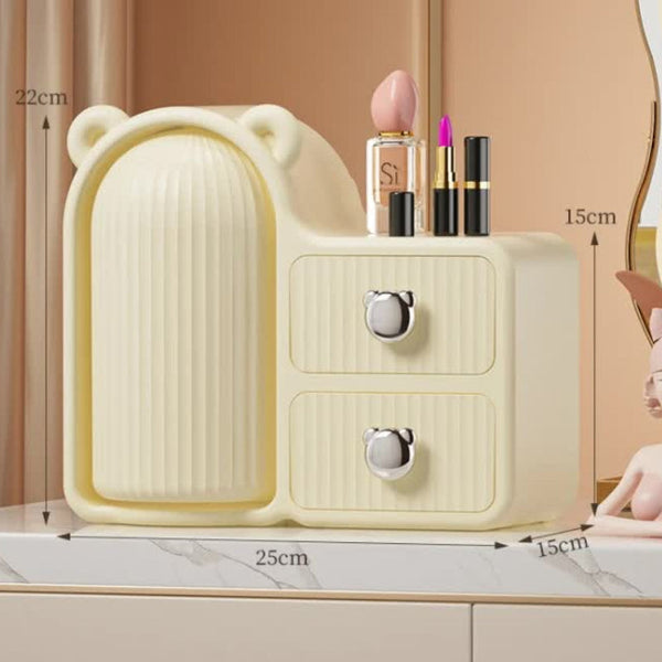 Elosung Milky White Rotating Desktop Cosmetic Organizer High End Dustproof Wall Mounted Storage Box With Drawer For Vanity Makeup Toiletries Storage B