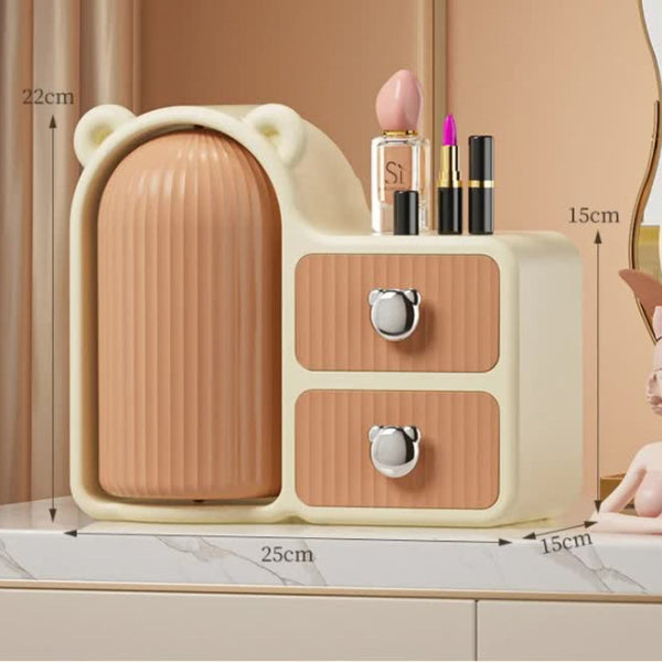 Elosung Brown Rotating Desktop Cosmetic Organiser High End Dustproof Wall Mounted Storage Box With Drawer For Vanity Makeup And Toiletries Storage Box