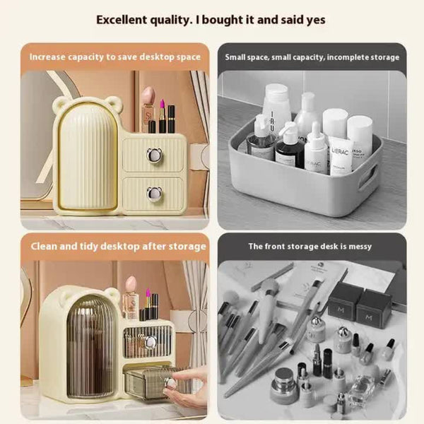 Elosung Brown Rotating Desktop Cosmetic Organiser High End Dustproof Wall Mounted Storage Box With Drawer For Vanity Makeup And Toiletries Storage Box