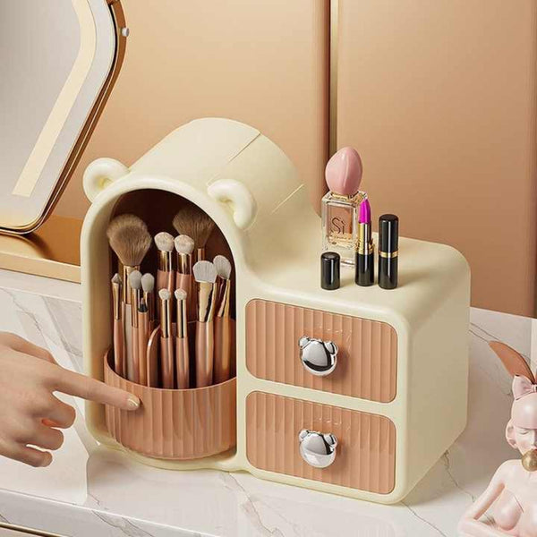 Elosung Brown Rotating Desktop Cosmetic Organiser High End Dustproof Wall Mounted Storage Box With Drawer For Vanity Makeup And Toiletries Storage Box