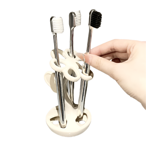 Elosung White Creative Ceramic Toothbrush Holder Makeup Brush & Eyebrow Pencil Organizer For Bathroom Stylish And Practical Stand Tumblers & Toothbrus