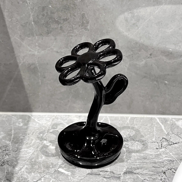 Elosung Black Creative Ceramic Toothbrush Holder Makeup Brush & Eyebrow Pencil Organizer For Bathroom Stylish And Practical Stand Toilet Brushes & Hol