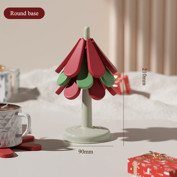 Elosung Round Base Red High Temperature Resistant Table Mat Household Teacup Anti Scalding Foldable Insulation Pot Shelf Christmas Tree Shape Placemat