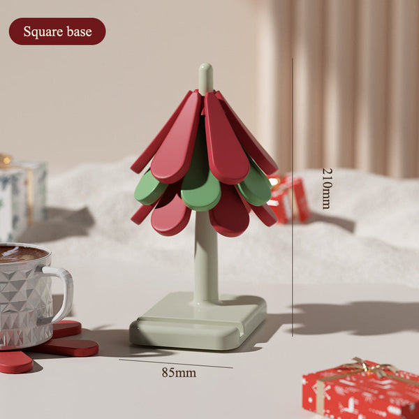 Elosung Square Base Red High Temperature Resistant Table Household Teacup Anti Scalding Foldable Insulation Pot Mat Christmas Tree Shape Placemats