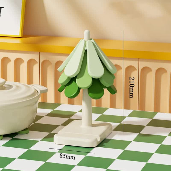 Elosung Square Base Green High Temperature Resistant Table Mat Household Teacup Anti Scalding Foldable Insulation Pot Shelf Christmas Tree Shape Place