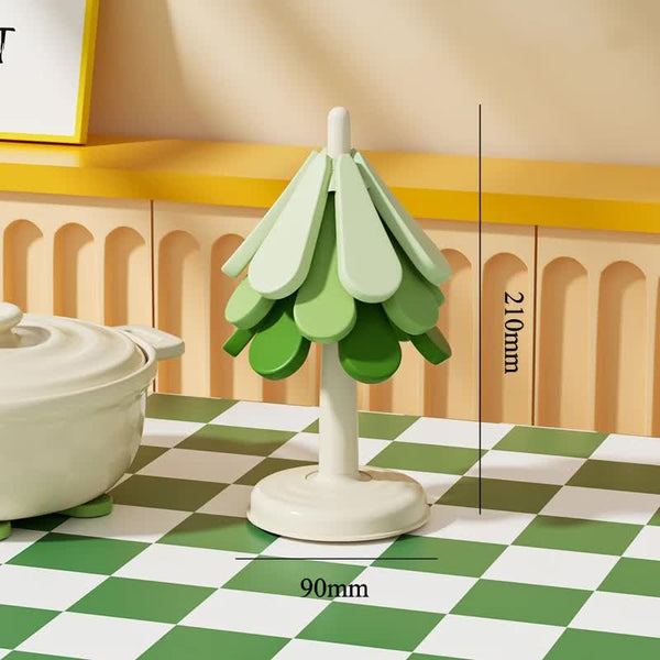 Elosung Round Base Green High Temperature Resistant Table Mat Household Teacup Anti Scalding Foldable Insulation Pot Shelf Christmas Tree Shape Placem