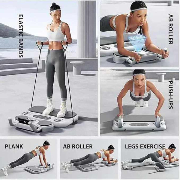 Elosung Grey 6 In 1 Multifunctional Fitness Board Ab Wheel Automatic Rebound Fat Burning And Core Strengthening Home Workout Equipment Abdominal Machi