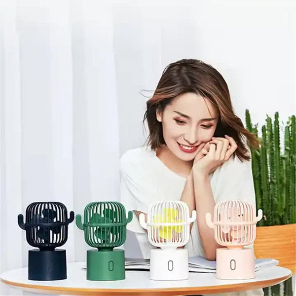 Elosung Green Cactus Shaped Usb Rechargeable Fan Creative Desktop For Home & Office With Adjustable Head Cooling On The Go Portable Fans