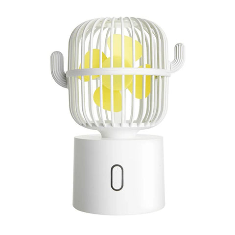 Elosung White Cactus Shaped Usb Rechargeable Fan Creative Desktop For Home Office With Head Cooling On The Go Portable Fans