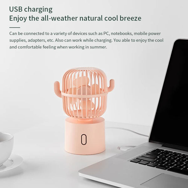 Elosung White Cactus Shaped Usb Rechargeable Fan Creative Desktop For Home Office With Head Cooling On The Go Portable Fans