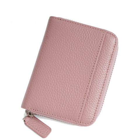 Elosung Pink Genuine Leather Womens Wallet Short Accordion Card Holder With Rfid Protection Zippered Coin Purse In Cowhide Japanese Style Wallets
