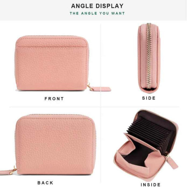 Elosung Pink Genuine Leather Womens Wallet Short Accordion Card Holder With Rfid Protection Zippered Coin Purse In Cowhide Japanese Style Wallets