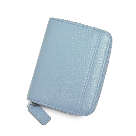 Elosung Blue Genuine Leather Women's Wallet Short Accordion Card Holder With Rfid Protection Zippered Coin Purse In Cowhide Japanese Style Wallets