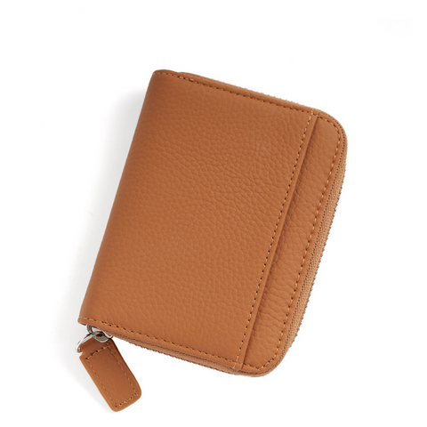 Elosung Brown Genuine Leather Women Wallet Short Accordion Card Holder With Rfid Protection Zippered Coin Purse In Cowhide Japanese Style Wallets