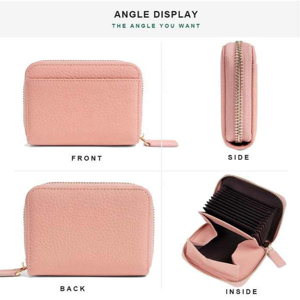 Elosung Brown Genuine Leather Women Wallet Short Accordion Card Holder With Rfid Protection Zippered Coin Purse In Cowhide Japanese Style Wallets