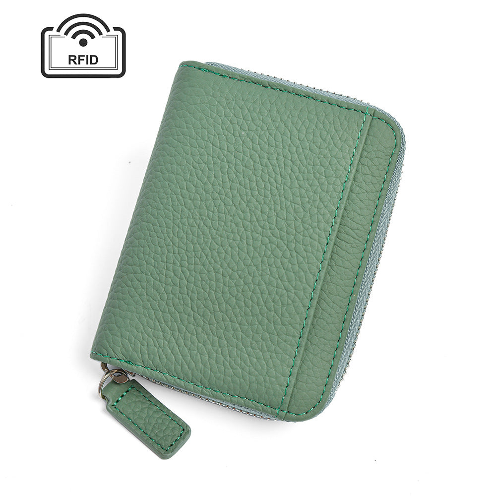 Elosung Green Genuine Leather Women's Wallet Short Accordion Card Holder With Rfid Protection Zippered Coin Purse In Cowhide Japanese Style Wallets