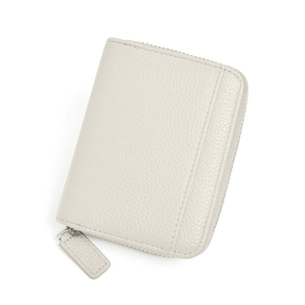 Elosung 1 Sets Of White Genuine Leather Women's Wallet Short Accordion Card Holder With Rfid Protection Zippered Coin Purse In Cowhide Japanese Style