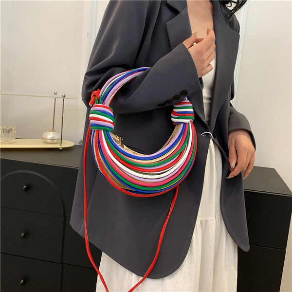 Elosung Multi Coloured Fashionable Candy Color Handbag Crossbody Women's Woven Bag With Unique Line Design Women's Bags & Handbags