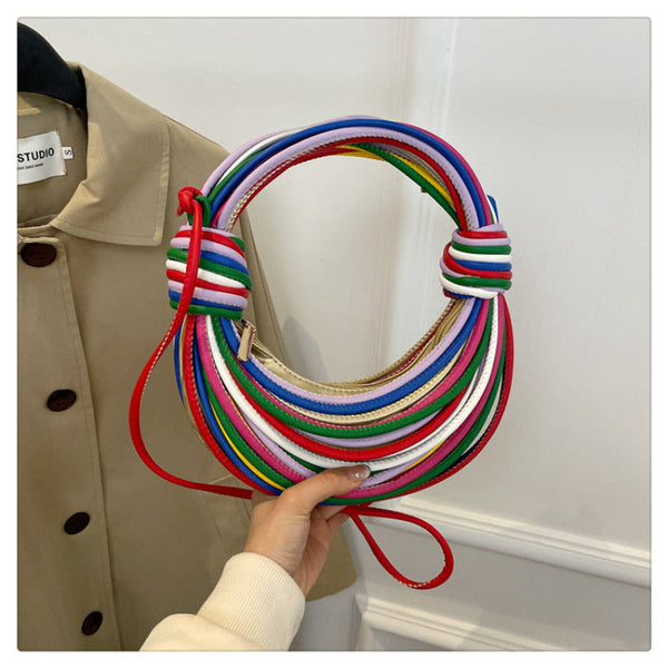 Elosung Multi Coloured Fashionable Candy Color Handbag Crossbody Women's Woven Bag With Unique Line Design Women's Bags & Handbags