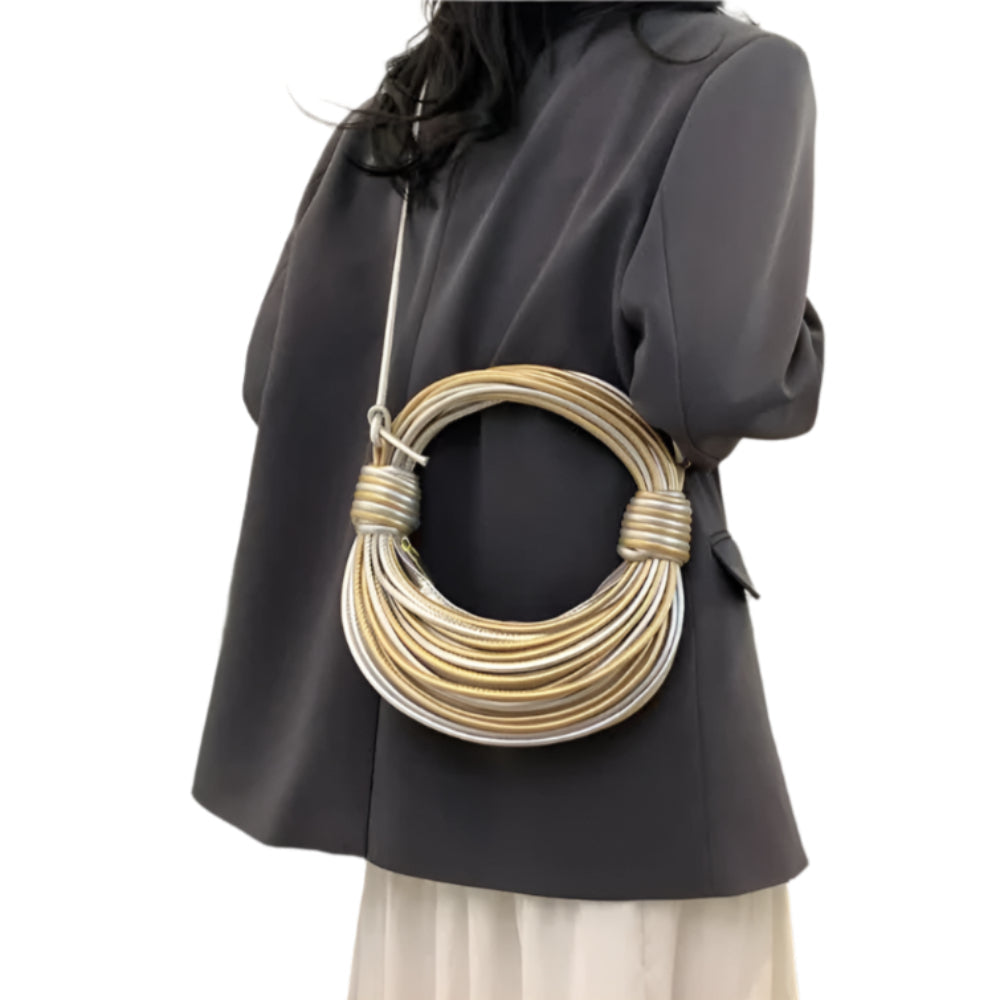 Elosung Golden And Sliver Fashionable Candy Color Handbag Crossbody Women's Woven Bag With Unique Line Design Women's Bags & Handbags