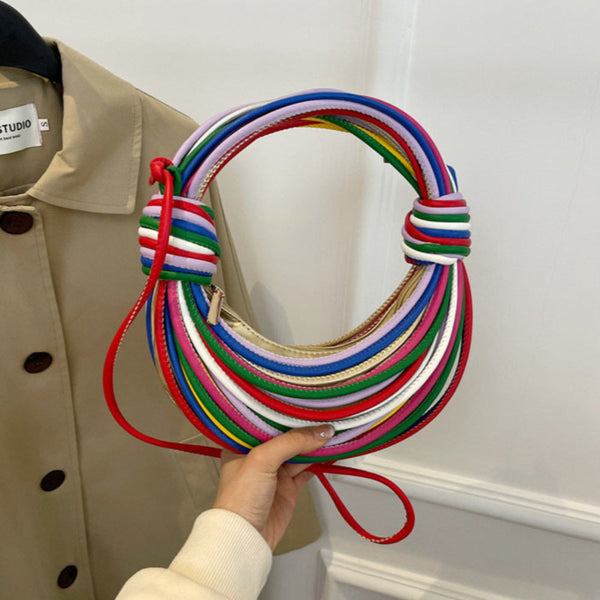 Elosung Golden And Sliver Fashionable Candy Color Handbag Crossbody Women's Woven Bag With Unique Line Design Women's Bags & Handbags