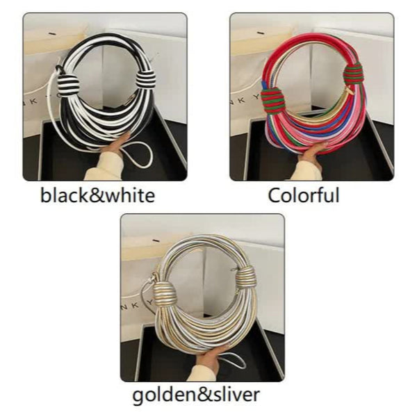 Elosung Golden And Sliver Fashionable Candy Color Handbag Crossbody Women's Woven Bag With Unique Line Design Women's Bags & Handbags