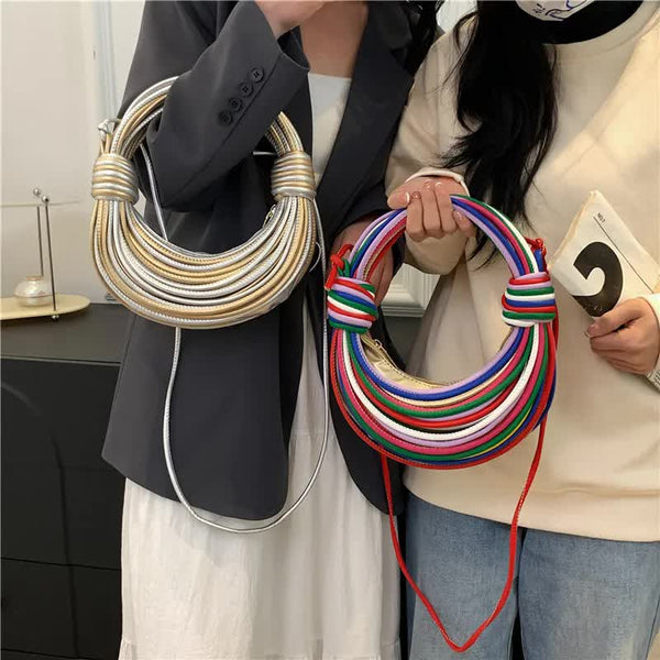 Elosung Golden And Sliver Fashionable Candy Color Handbag Crossbody Women's Woven Bag With Unique Line Design Women's Bags & Handbags