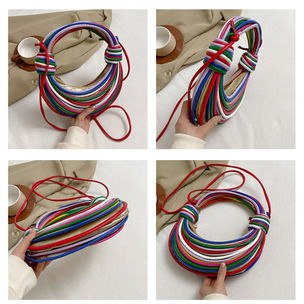 Elosung Golden And Sliver Fashionable Candy Color Handbag Crossbody Women's Woven Bag With Unique Line Design Women's Bags & Handbags