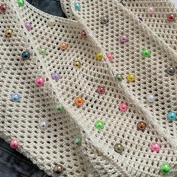 Elosung Brown Summer Woven Handbag Hollow Straw Beach Tote With Colourful Beads Lazy Style Large Capacity Shoulder Bag For Vacation Women's Bags & Han