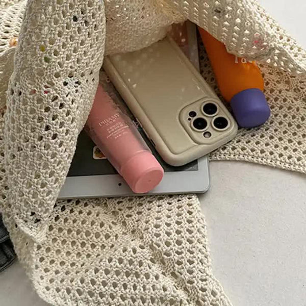 Elosung Brown Summer Woven Handbag Hollow Straw Beach Tote With Colourful Beads Lazy Style Large Capacity Shoulder Bag For Vacation Women's Bags & Han