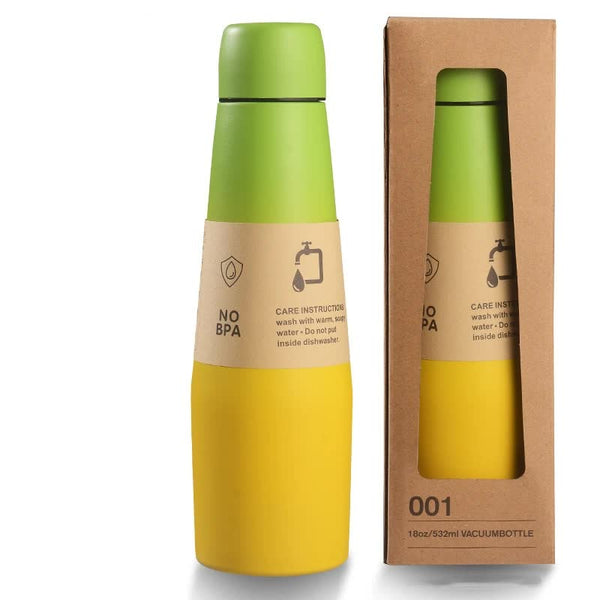 Elosung 1 Sets Of Yellow Green Gradient High Quality Color Insulated Water Bottle 304 Stainless Steel Vacuum Cup Large Capacity Portable Sports Vacuum
