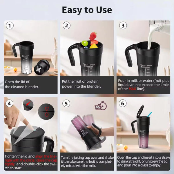 Elosung Black Portable Juicer Rechargeable Outdoor Travel Cup With Six Blades Multifunctional Smoothie Maker Juicers