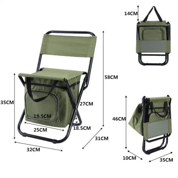 Elosung Green 3 In 1 Folding Camping Chair With Storage Bag Backrest Insulated Cooler For Outdoor Fishing Hiking Picnics Camping Chairs
