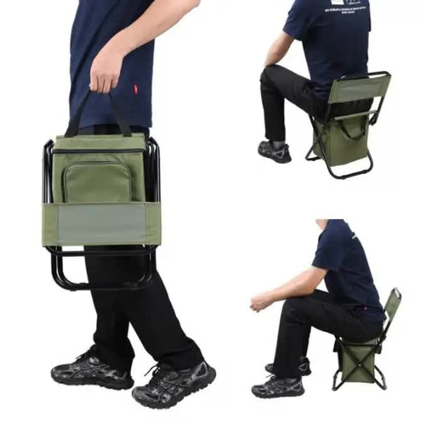 Elosung Green 3 In 1 Folding Camping Chair With Storage Bag Backrest Insulated Cooler For Outdoor Fishing Hiking Picnics Camping Chairs