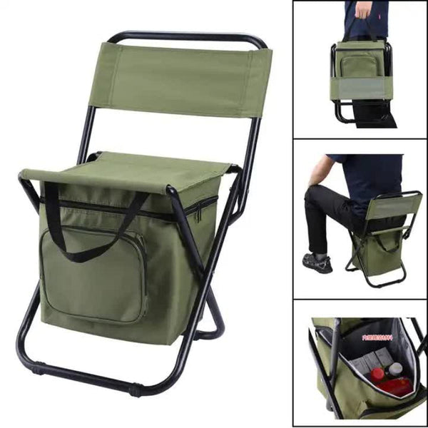 Elosung Black Portable 3 In 1 Folding Camping Chair With Storage Bag Backrest And Insulated Cooler For Outdoor Fishing Hiking Picnics Camping Chairs