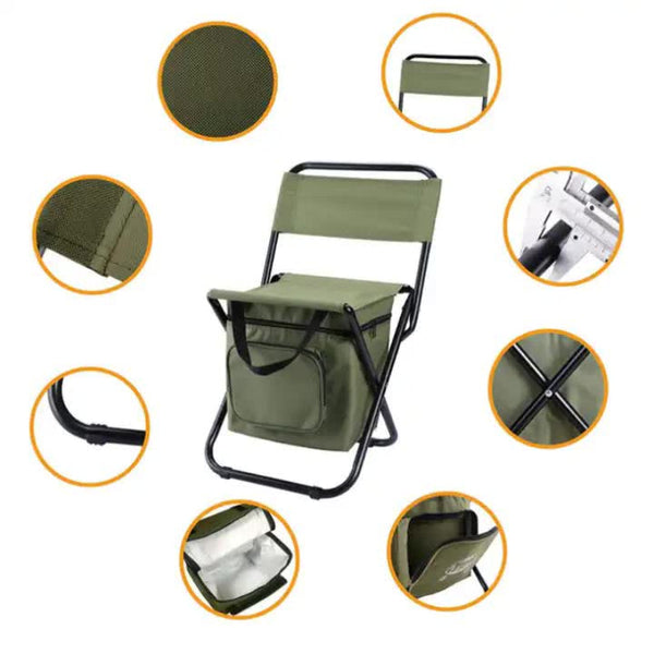 Elosung Black Portable 3 In 1 Folding Camping Chair With Storage Bag Backrest And Insulated Cooler For Outdoor Fishing Hiking Picnics Camping Chairs