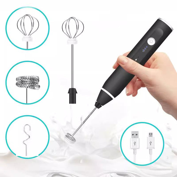 Elosung Black 304 Stainless Steel Handheld Electric Milk Frother Egg Beater Paint Mixer And Powder Whisk Milk Frothers