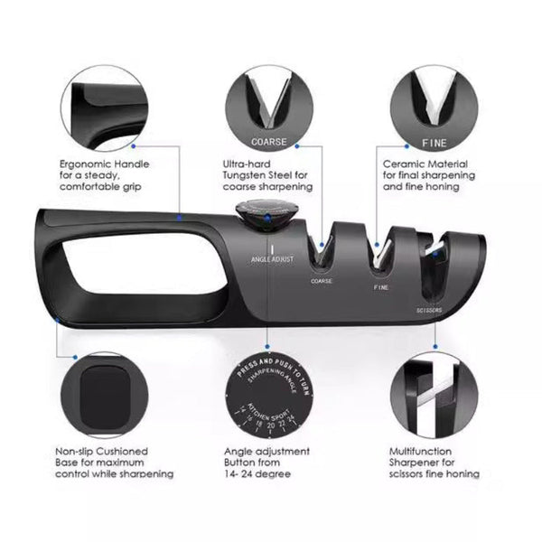 Elosung Multi Functional Knife Sharpener With Angle Control For Kitchen Tools Scissors And Blades Sharpeners