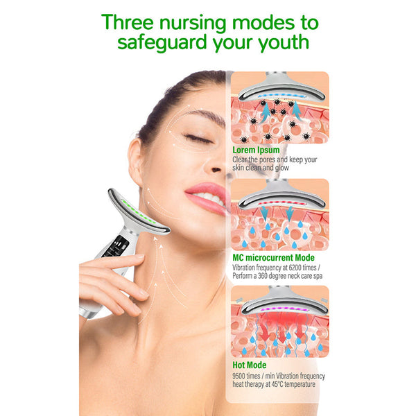 7 Color Led Neck Massager With Heat Therapy Modes Usb Rechargeable Beauty Device Massagers