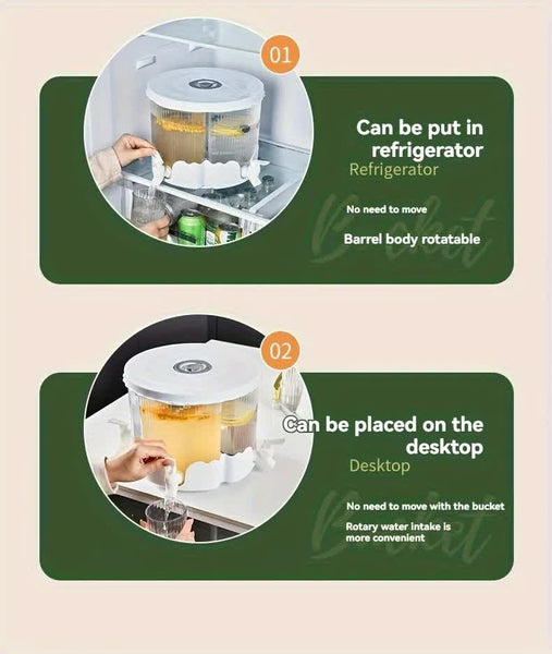 Elosung Water Bottle + 4 Cups Large Capacity Rotating Beverage Dispenser With Faucet Multi Compartment Refrigerator Jug For Juice Tea And Drinks Dispe