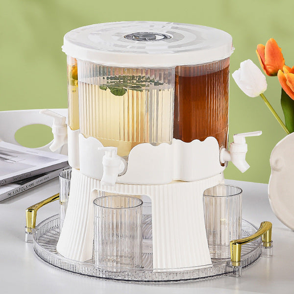 Elosung Water Bottle + 4 Cups+Tray Large Capacity Rotating Beverage Dispenser With Faucet Multi Compartment Refrigerator Jug For Juice Tea And Drinks