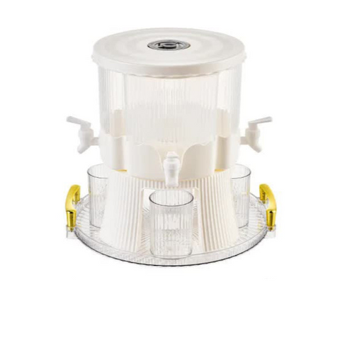 Elosung Water Bottle + 4 Cups+Tray Large Capacity Rotating Beverage Dispenser With Faucet Multi Compartment Refrigerator Jug For Juice Tea And Drinks